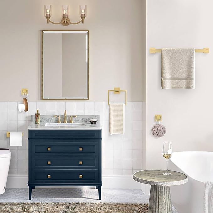 10-Piece Bathroom Hardware Accessories Set-Brushed Gold Towel Bar, Holder & - Image 7