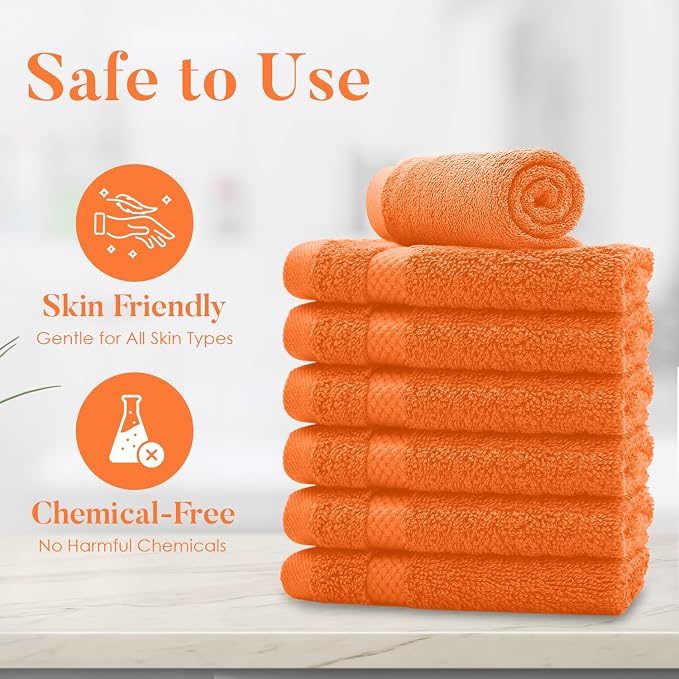 DAN RIVER 12-Pack Premium 100% Cotton Orange Face Towels – Reusable Face Towel - Image 8