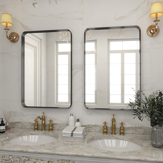 VooBang Bathroom Mirror 20x30 inch, Modern Round Corner Bathroom Vanity Mirror - Image 6