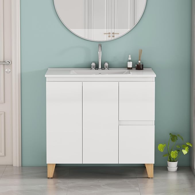 36-Inch Bathroom Vanity with Ceramic Sink Combo, Freestanding Modern Bathroom - Image 3