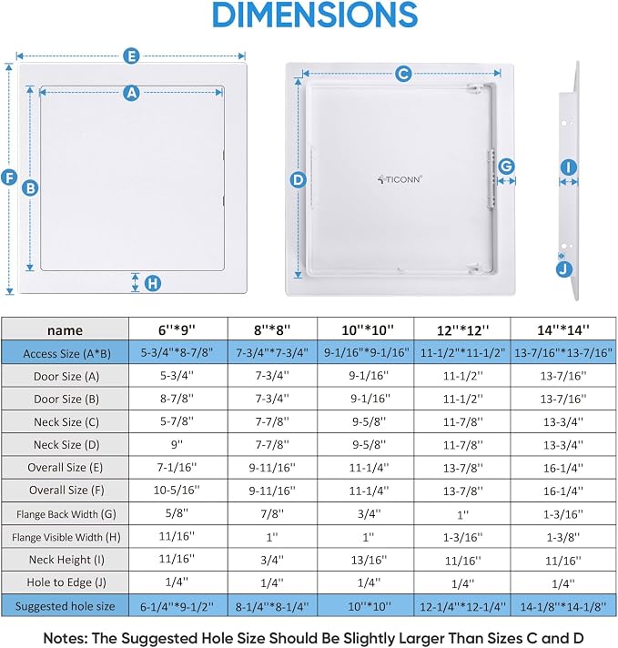 TICONN Access Panel for Drywall, 8 x 8 Inch ABS Plastic Wall Hole Cover Access - Image 5