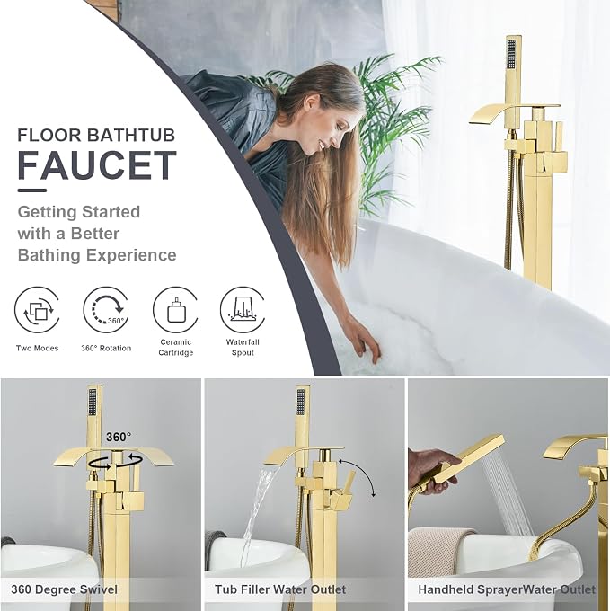 Senlesen Bathroom Tub Filler Faucet Floor Mounted Bathtub Shower Faucet - Image 2