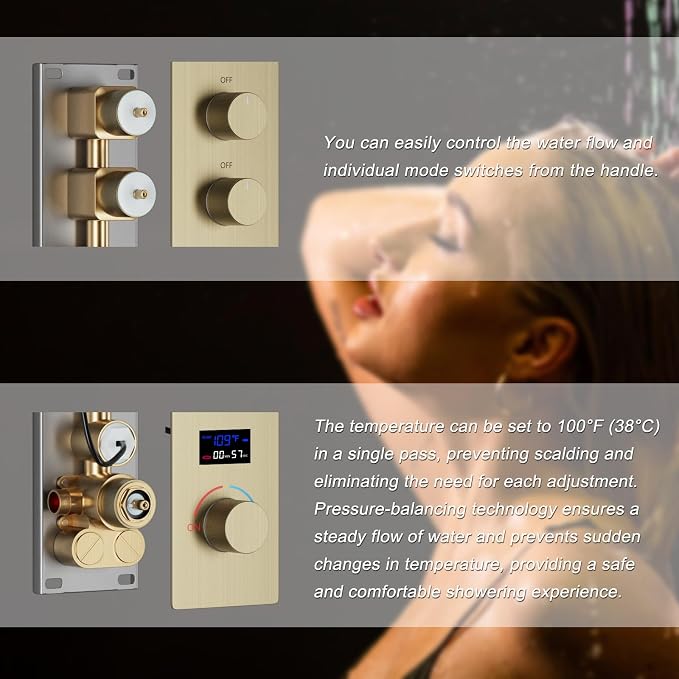 Brushed Gold Digital Display Shower System - Image 3