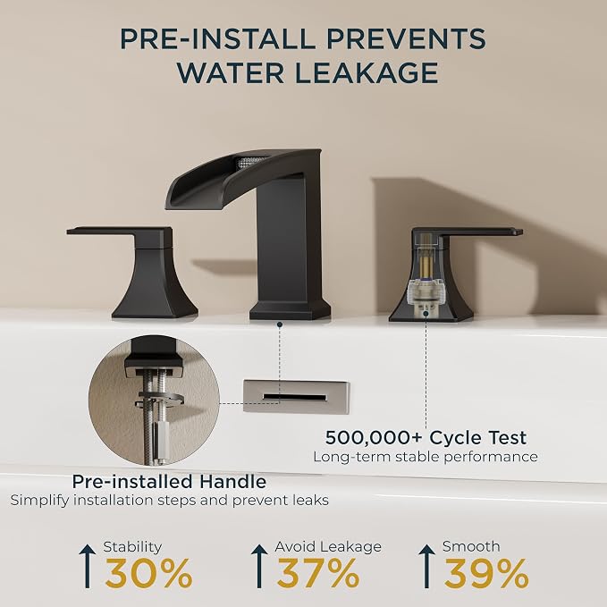 FORIOUS Waterfall Black Bathtub Faucet Set 3 Hole, 2 Handle Deck Mount Roman - Image 6