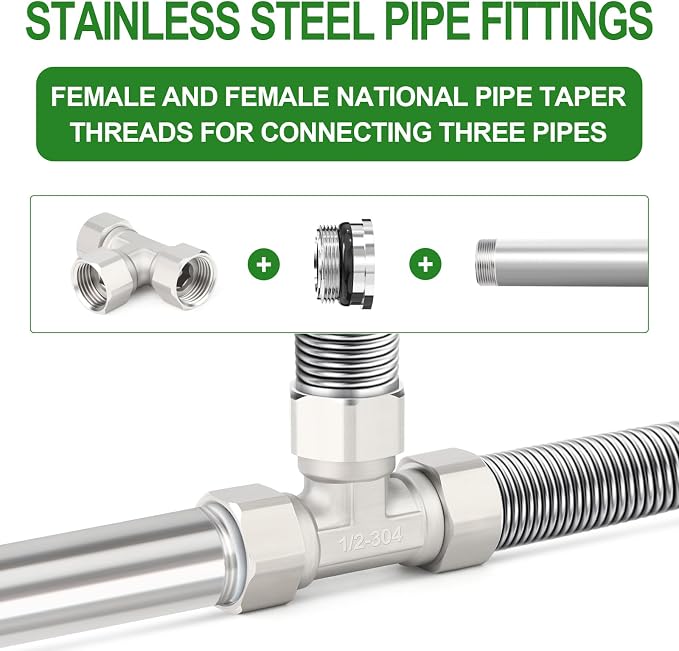 TAISHER 2PCS 304 Stainless Steel 3 Way 3 Ends Flexible Movable Tee Connector - Image 5