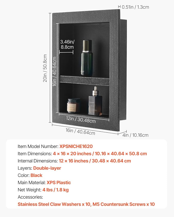 VEVOR Shower Niche, Modern Soap & Shampoo Storage Organizer, Square Corners - Image 8