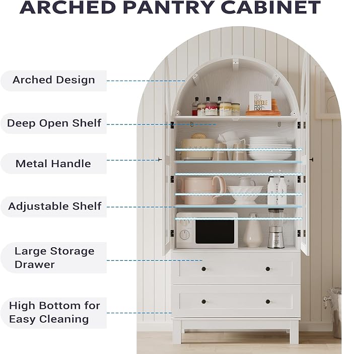71" Tall Arched Kitchen Pantry, Kitchens Pantry Storage Cabinet - Image 5
