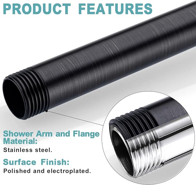BESTILL 16 Inch Ceiling Mount Rain Shower Head Arm and Flange, Oil Rubbed Bronze - Image 4