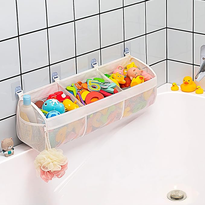 Original 3 Compartment Horizontal Large Openings Bath Toy Organizer by Austion