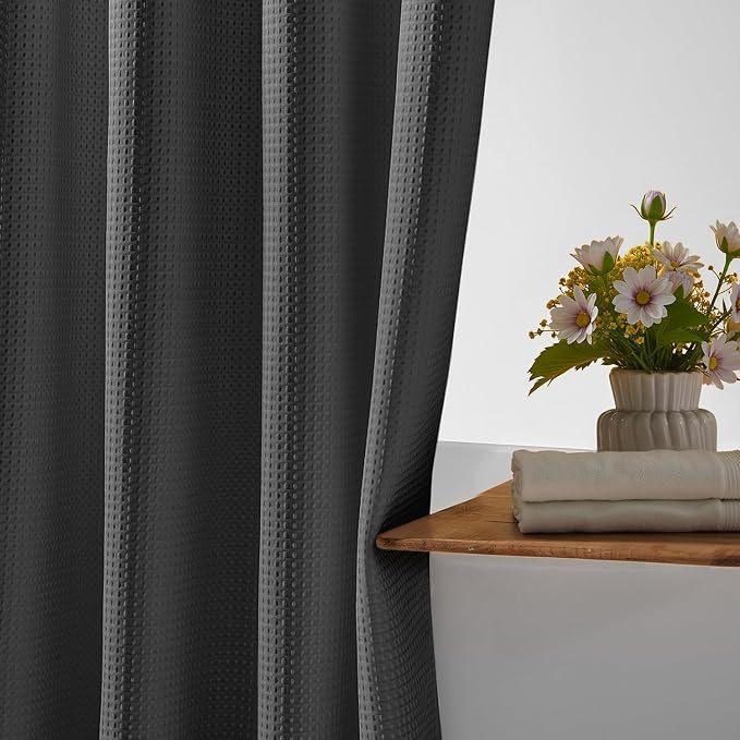 River Dream Heavyweight No Hooks Required Dotted Waffle Weave Shower Curtain - Image 6