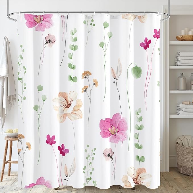 Gibelle Watercolor Floral Shower Curtain, Modern Minimalist Waterproof Fabric by Gibelle