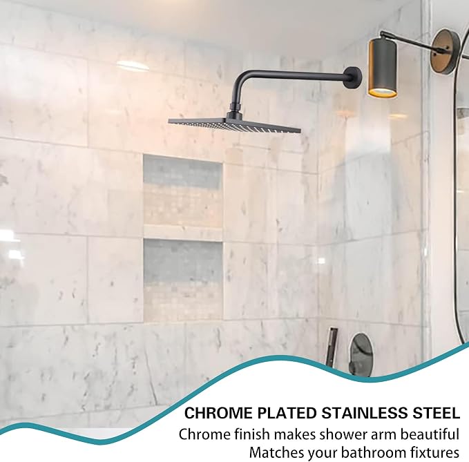 16 Inch Shower Arm with Flange, Stainless Steel 90 Degree Rain Shower Head - Image 3