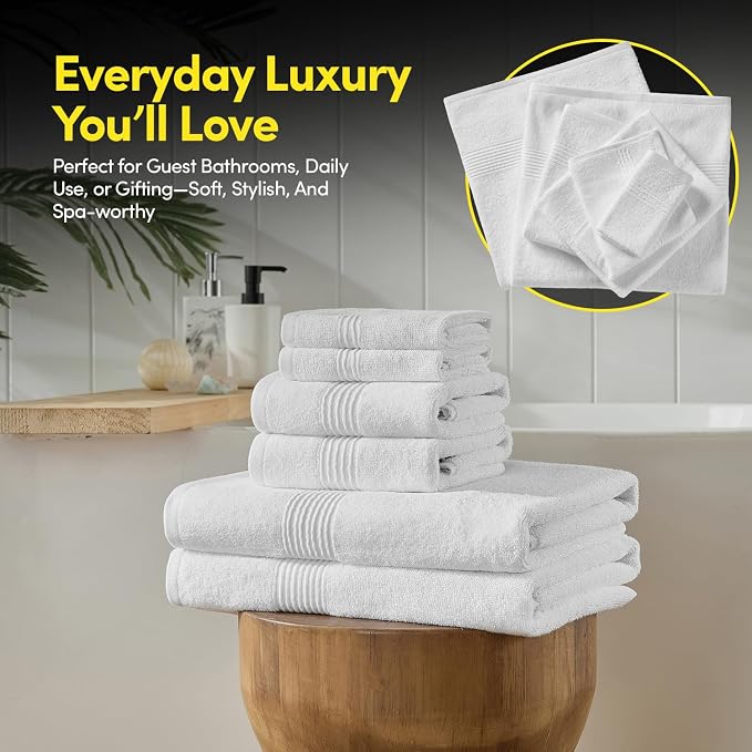 Bath Towels 8 Piece Towel Set – 100% Combed Cotton – Bath + Hand + Washcloths – - Image 7