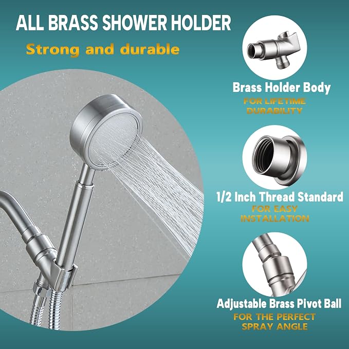 All Metal Handheld Shower Head Holder, Adjustable Shower Wand Holder - Image 5