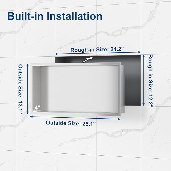 Neodrain Recessed Shower Niche Shelf Stainless Bathroom Cabinet Shelf, Inner - Image 3