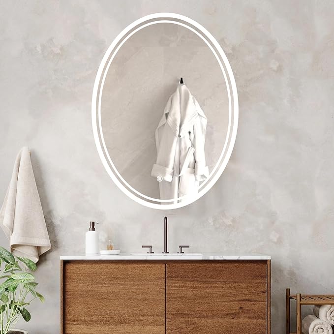 28 x 20 inch Oval LED Bathroom Mirror Anti-Fog 3 Colors Light Dimmable Wall - Image 8