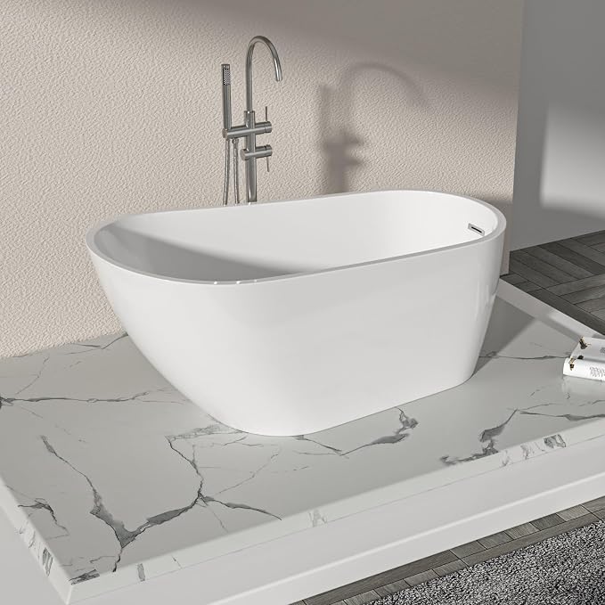 Logmey 59 Inch White Acrylic Freestanding Bathtub - Image 2