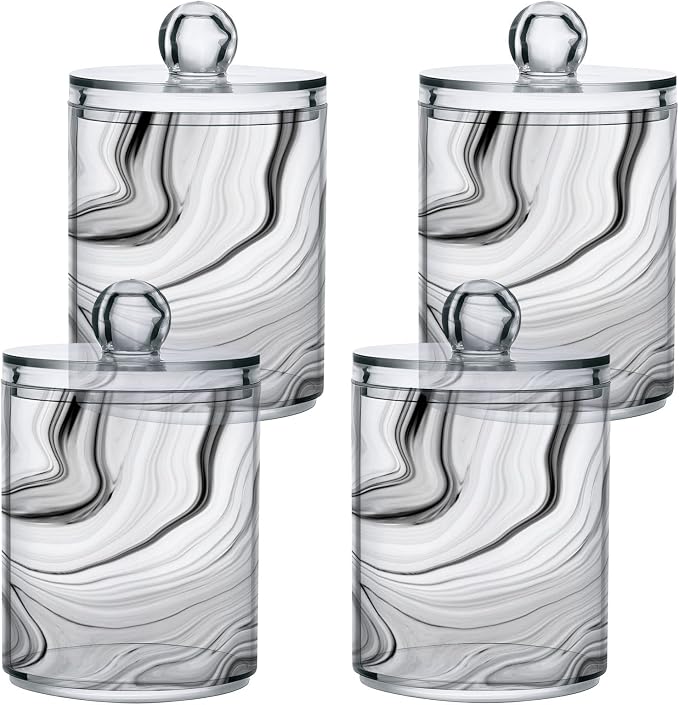MNSRUU 2 Pack Qtip Holder Organizer Dispenser Fashion Grey Marble Bathroom - Image 2