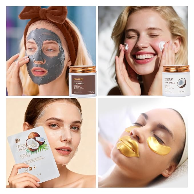 Christmas Gifts for Women, Coconut 32 Pcs Facial Skin Care Kit, Home Spa & - Image 3