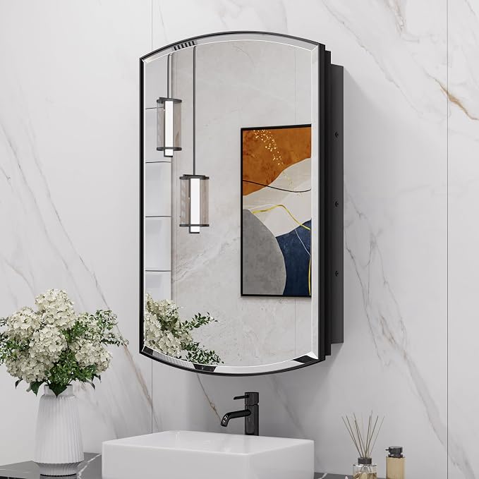 Keonjinn Black Medicine Cabinet 16 x 26 Inch, Surface Mount or Recessed by Keonjinn