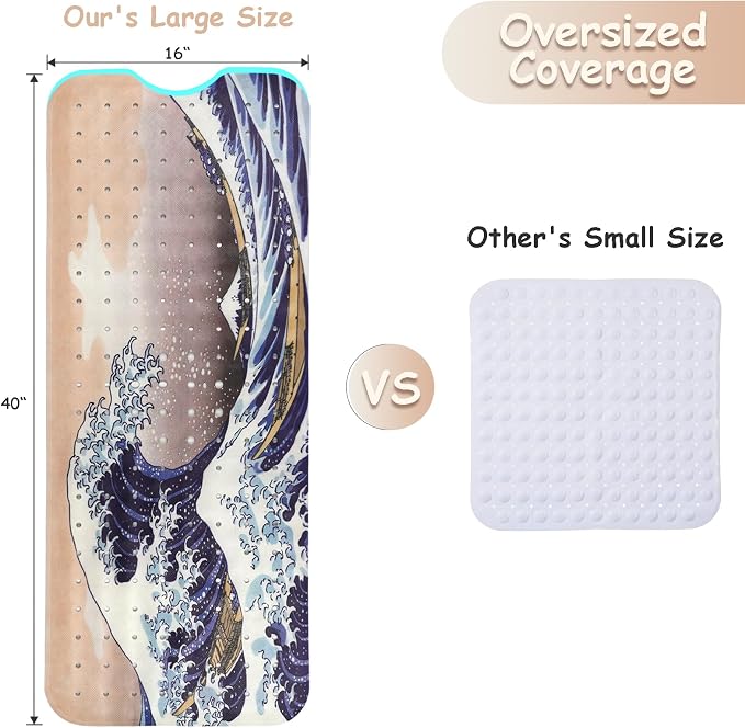 Bathtub Mat Non Slip, Japanese Wave Extra Long Bath tub Mat Shower Floor Mat - Image 2