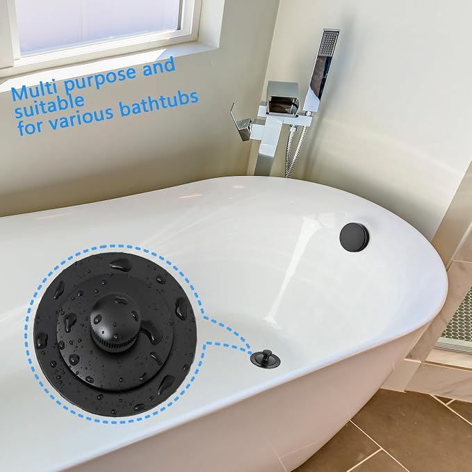 Yariwiz 1-1/2" Matte Black Bathtub Tub Drain Kit Blue Elastic Tube Bath Waste - Image 2
