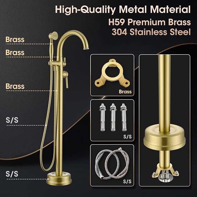 Freestanding Tub Faucets, Brass Freestanding Bathtub Faucet - Image 3