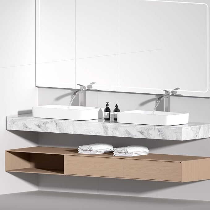 Bathroom Faucet Tall Vessel Waterfall Faucet Brushed Nickel Deck Mount Single - Image 2