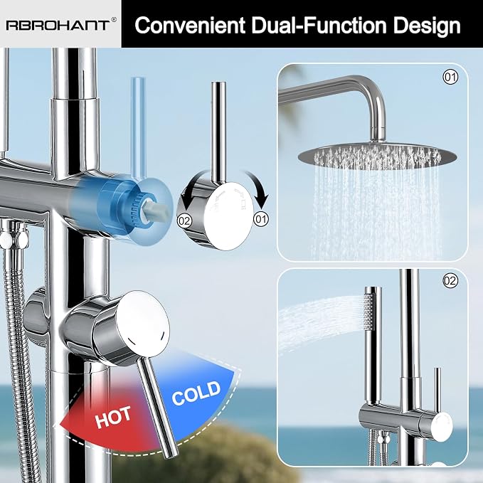 RBROHANT Freestanding Outdoor Shower Chrome, Height Adjustable Outside Showers - Image 5