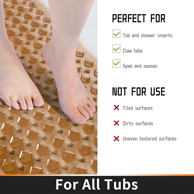Yimobra Bathtub Mat Non Slip, Super Strong Suction Cups, 34.5"x15.5" Long - Image 4
