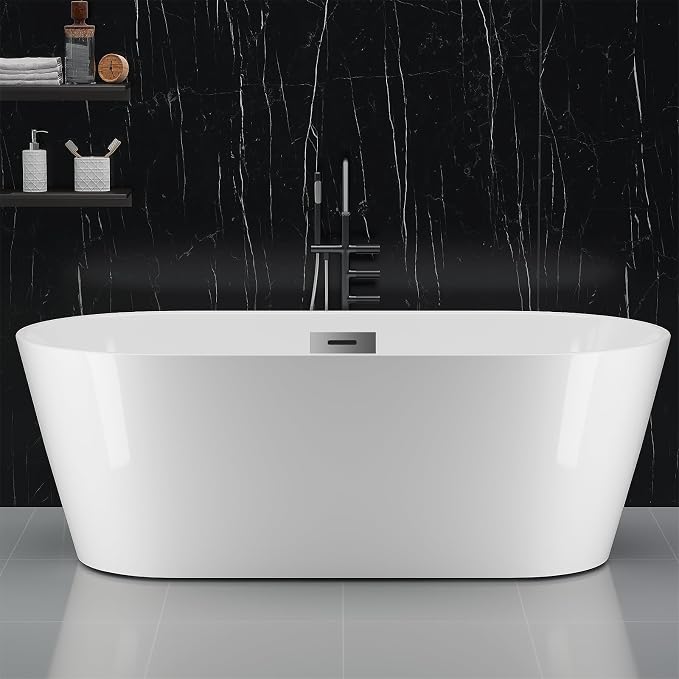 67" Free Standing Tub, Acrylic Soaking Bathtub, Stand Alone Freestanding Tub by GAOMON