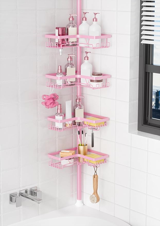 KEGII Shower Caddy Tension Pole, 4-Tier Rustproof Adjustable Corner Bathroom by KEGII