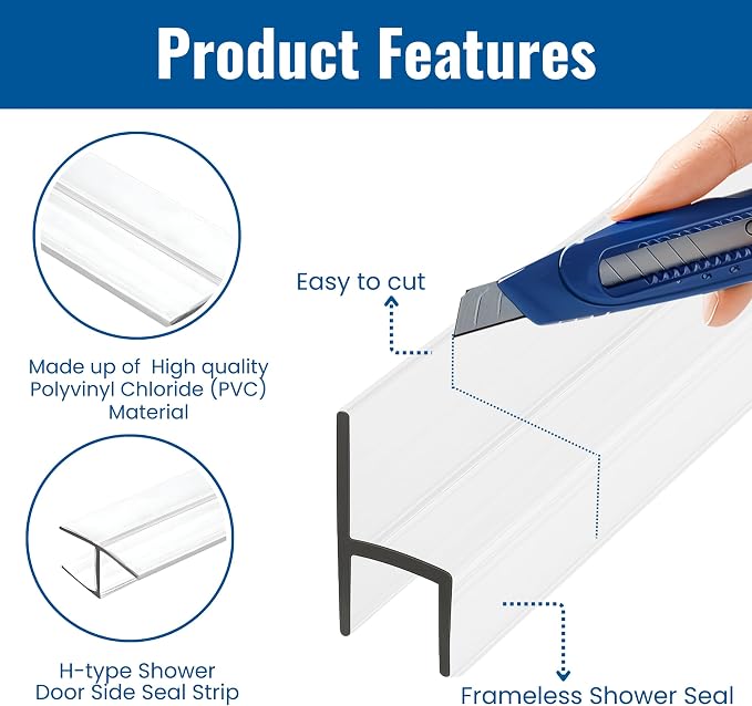 CBW Frameless Shower Door Side Seal Strip H-Type 180 Degree 85'' Length - Image 2