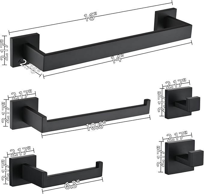 5 Piece Bathroom Hardware Set Matte Black, SUS304 Stainless Steel Towel Bar Set - Image 9