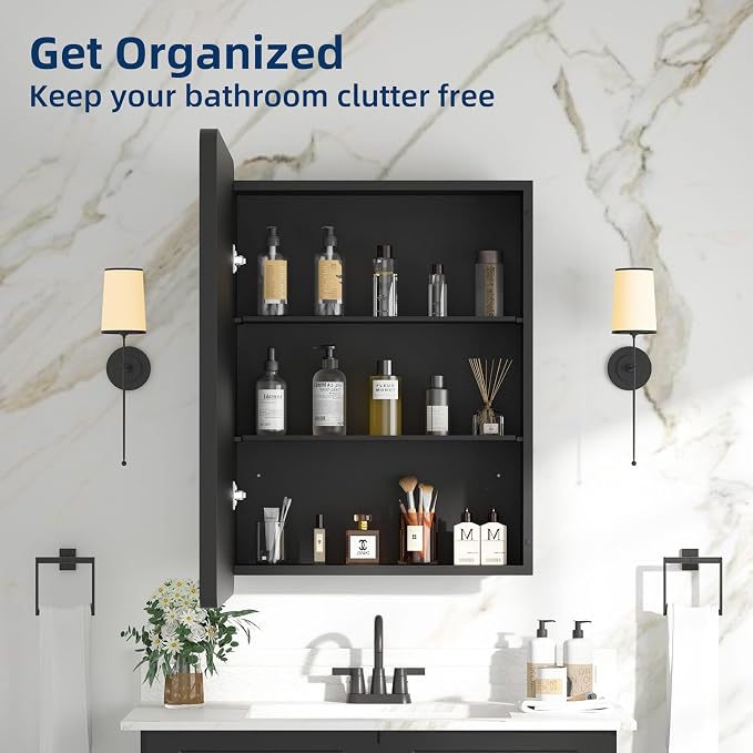Medicine Cabinet 20 x 28 Inch, Metal Beveled Mirror, Adjustable Shelves - Image 8