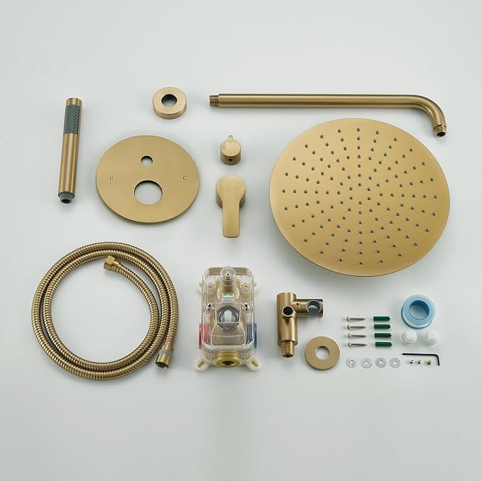 Iriber Brushed Gold Shower System Wall Mounted Shower Faucet Mixer Set - Image 8