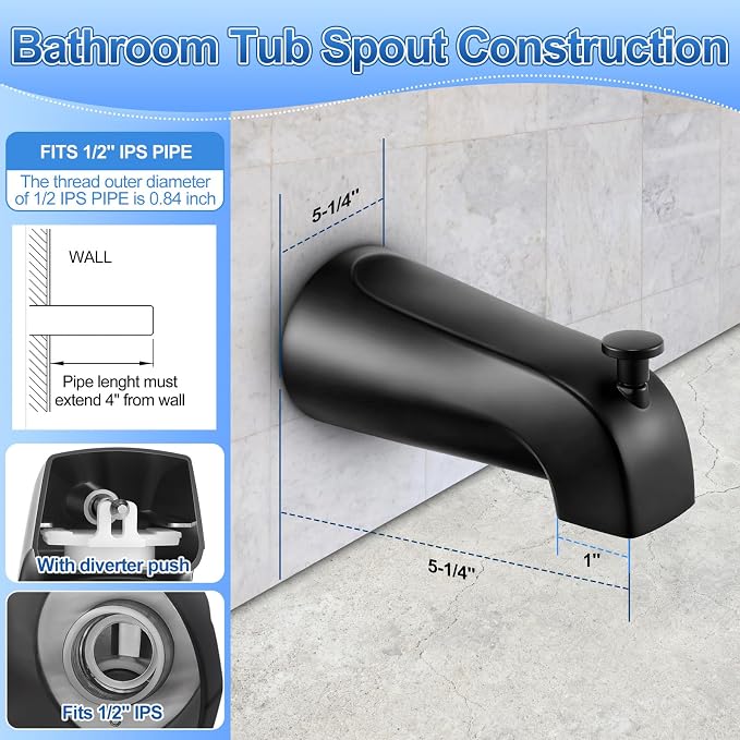3 Piece Bathroom Fixture Set in Matte Black Shower Arm - Image 2