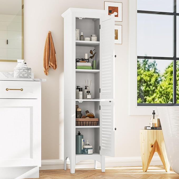 Tangkula 63" Tall Bathroom Storage Cabinet, Freestanding Narrow Linen Tower - Image 6