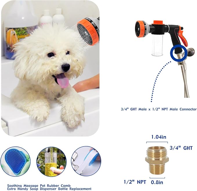 Dog Shower Attachment Water Hose Nozzle Sprayer Set - Image 9