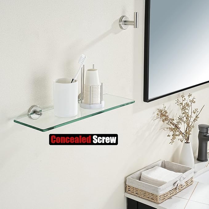 JQK Bathroom Glass Shelf Brushed Steel, Tempered Glass Shower Storage 16 by 5 - Image 5