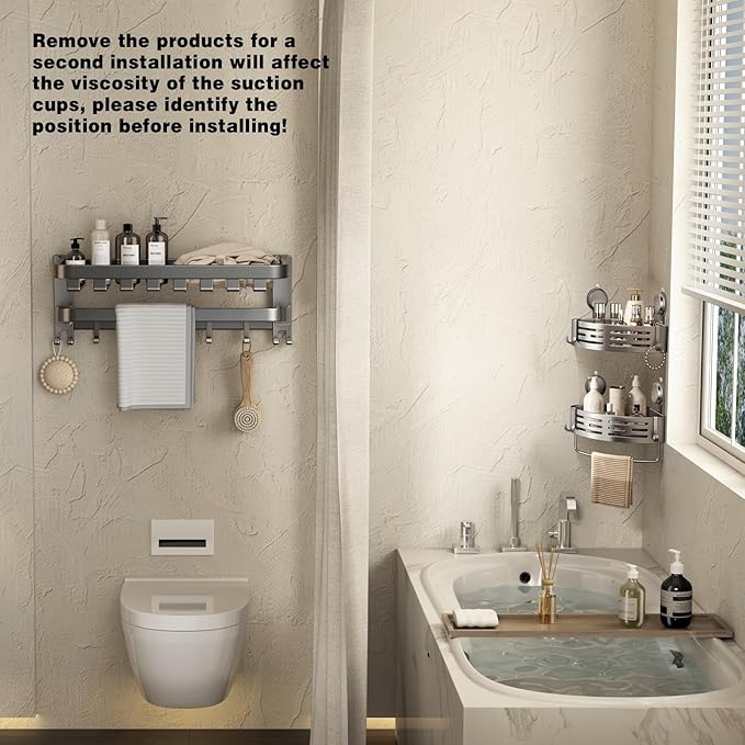 VOLPONE Shower Caddy Corner Suction Cup Shower Shelf Corner No Drilling - Image 2