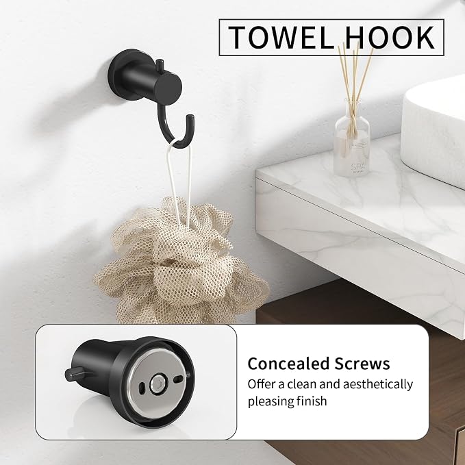 4-Pieces Bathroom Hardware Set Black, Stainless Steel 16 Inch Towel Bar Set - Image 5