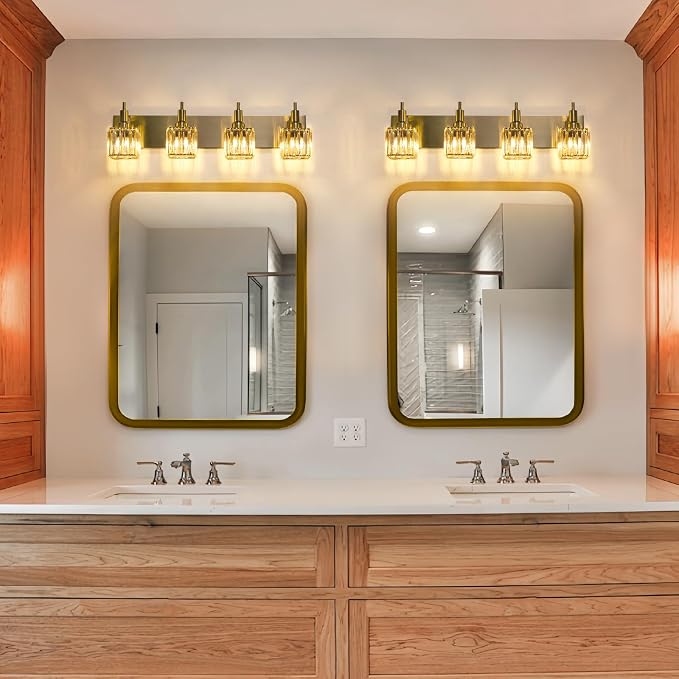 Gold Bathroom Light Fixtures, 4-Lights Crystal Bathroom Vanity Light Over - Image 6