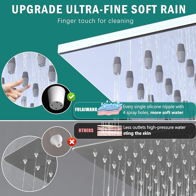 ENGA Shower Faucet Set, Dual Head Shower System 10" & 6" Square Rain Shower - Image 2