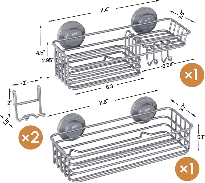 LEVERLOC Shower Caddy Suction Cup, 2 Pack Shelves - Image 6