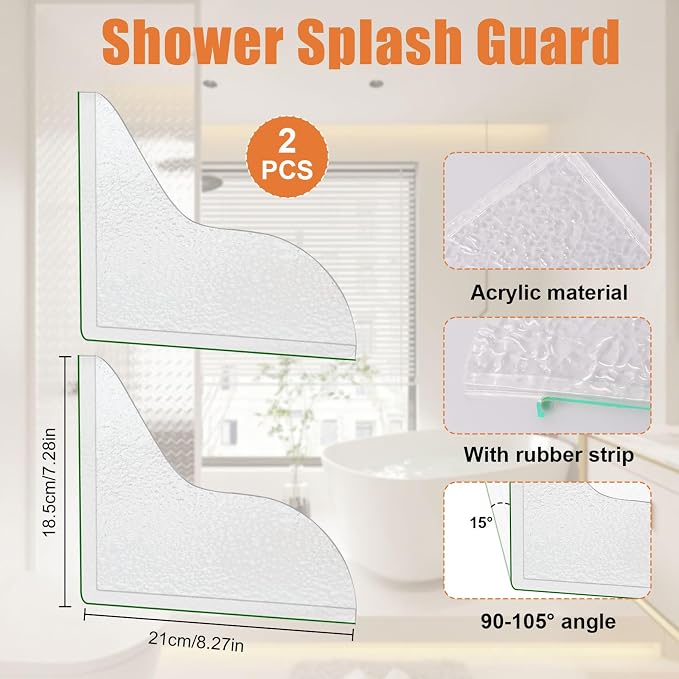 2 Pack Shower Corner Water Guard, Shower Splash Guard Acrylic Self-Adhesive - Image 2