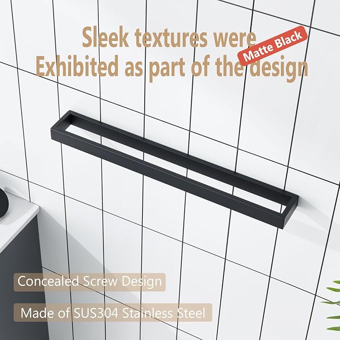 KOKOSIRI Towel Bar Matte Black Bath Towel Holder 20-Inch Kitchen Rack Stainless - Image 5