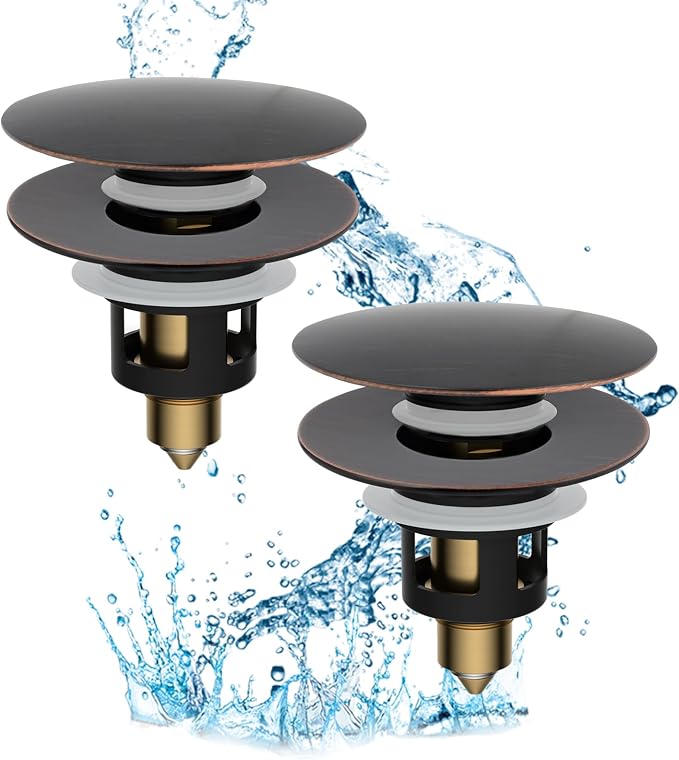 Hibbent 2 Pack All Metal Upgraded Bathroom Sink Stopper, Universal Pop Up Sink by Hibbent