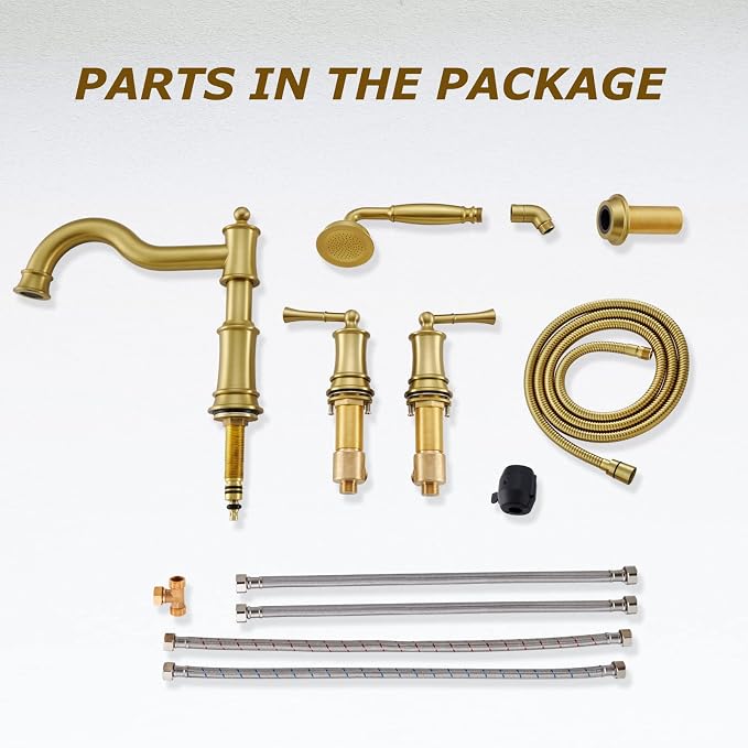 Roman Bathtub Faucet Set With Hand Shower 4 Hole Deck Mount Tub Filler With - Image 6