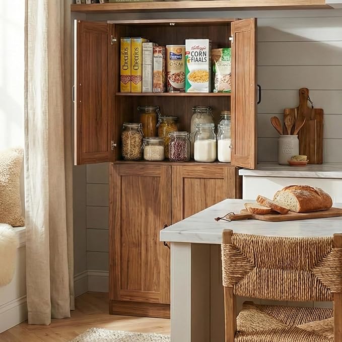 71" Tall Kitchen Pantry Cabinet, Freestanding Food Storage Organizer - Image 7